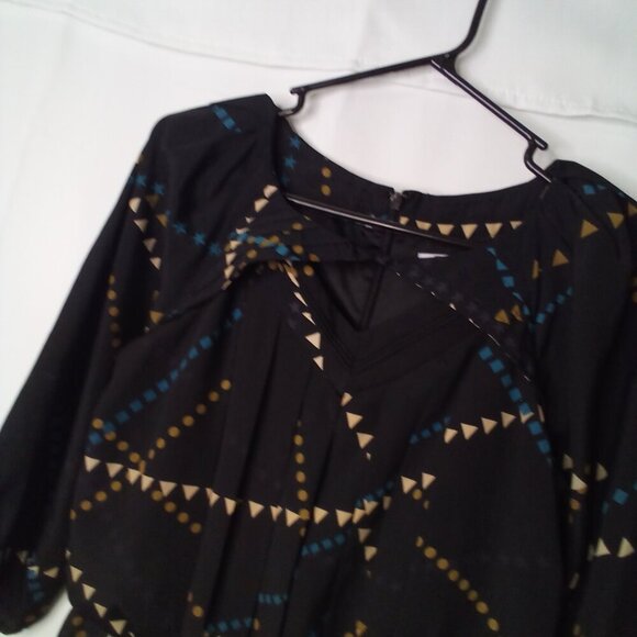 Jessica Simpson Dress Women 6 Half Sleeve Pleats Pattern Black Blue - Picture 9 of 16